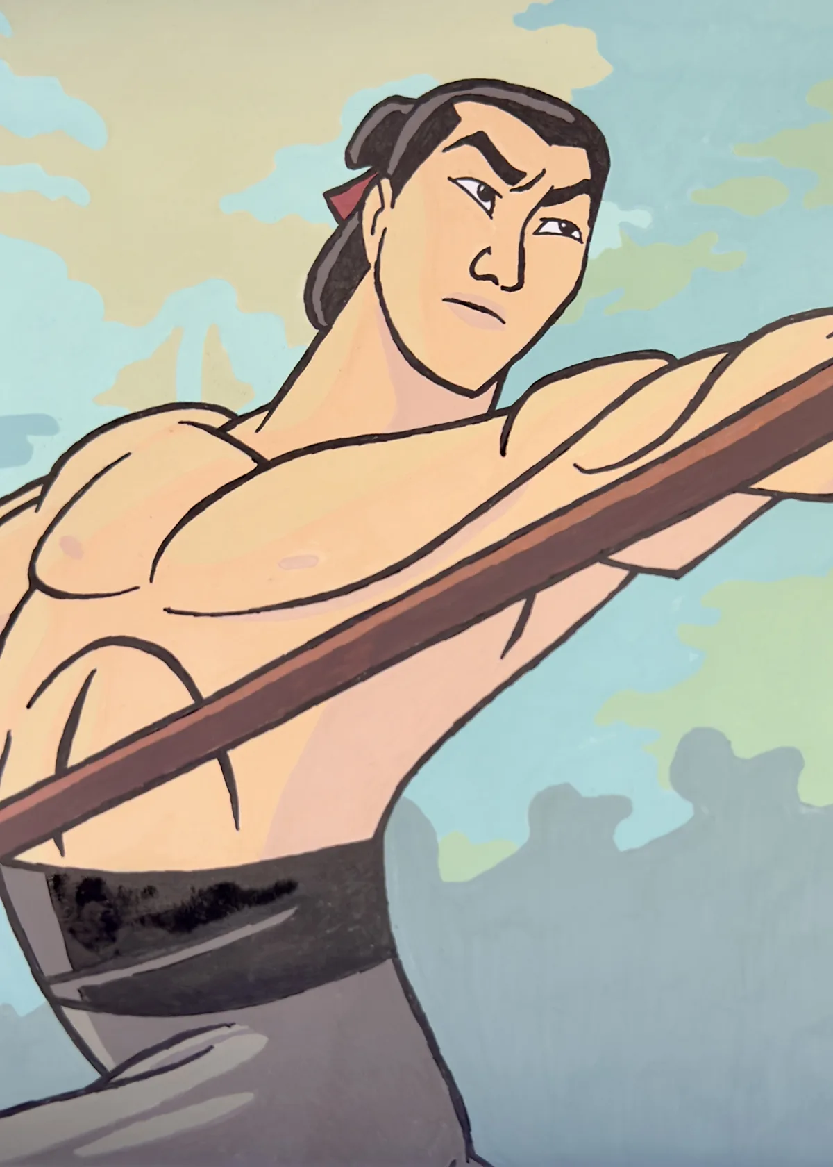 Completed Princes And Heroes colour by numbers page 25 featuring Li Shang, coloured with acrylic marker pens